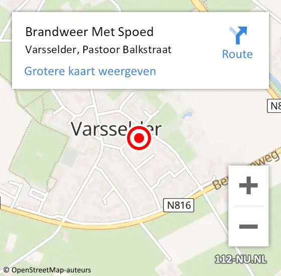 Locatie op kaart van de 112 melding: Brandweer Met Spoed Naar Varsselder, Pastoor Balkstraat op 18 februari 2022 18:02