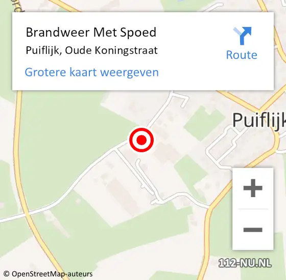 Locatie op kaart van de 112 melding: Brandweer Met Spoed Naar Puiflijk, Oude Koningstraat op 18 februari 2022 18:02