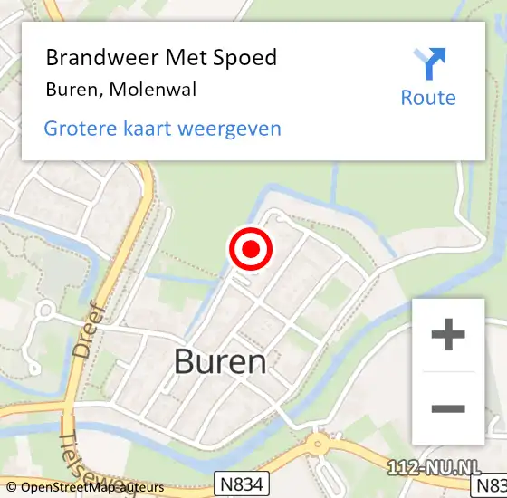 Locatie op kaart van de 112 melding: Brandweer Met Spoed Naar Buren, Molenwal op 18 februari 2022 18:03