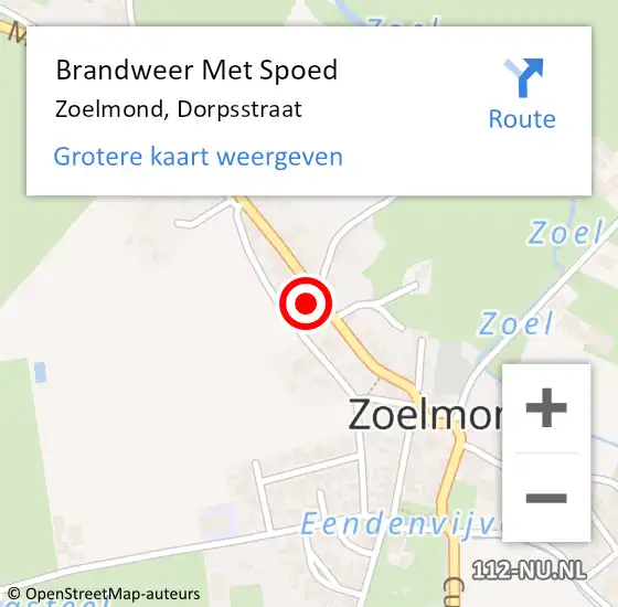 Locatie op kaart van de 112 melding: Brandweer Met Spoed Naar Zoelmond, Dorpsstraat op 18 februari 2022 18:03