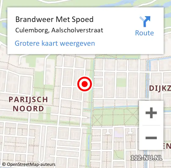 Locatie op kaart van de 112 melding: Brandweer Met Spoed Naar Culemborg, Aalscholverstraat op 18 februari 2022 18:04