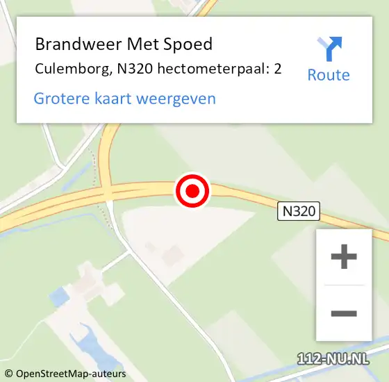 Locatie op kaart van de 112 melding: Brandweer Met Spoed Naar Culemborg, N320 hectometerpaal: 2 op 18 februari 2022 18:05