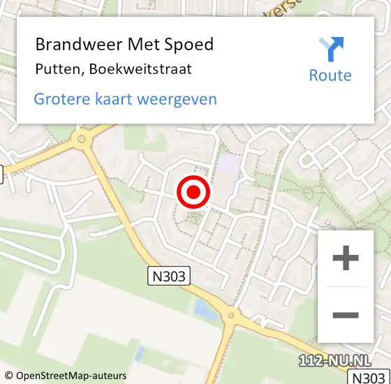 Locatie op kaart van de 112 melding: Brandweer Met Spoed Naar Putten, Boekweitstraat op 18 februari 2022 18:05