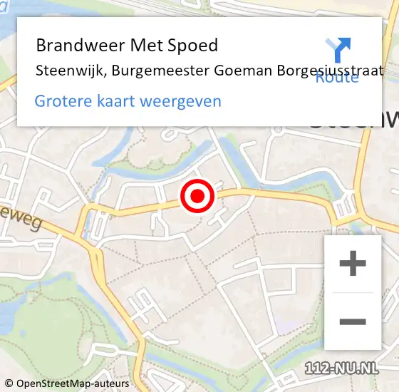 Locatie op kaart van de 112 melding: Brandweer Met Spoed Naar Steenwijk, Burgemeester Goeman Borgesiusstraat op 18 februari 2022 18:05