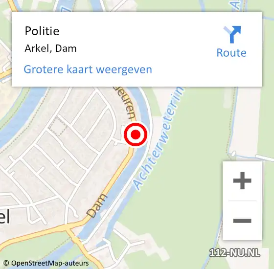 Locatie op kaart van de 112 melding: Politie Arkel, Dam op 18 februari 2022 18:06