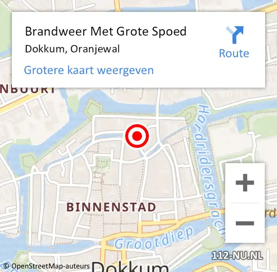 Locatie op kaart van de 112 melding: Brandweer Met Grote Spoed Naar Dokkum, Oranjewal op 18 februari 2022 18:06