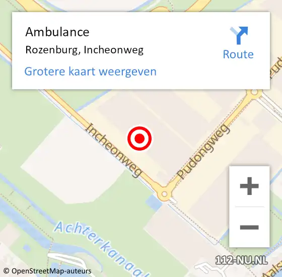 Locatie op kaart van de 112 melding: Ambulance Rozenburg, Incheonweg op 18 februari 2022 18:07