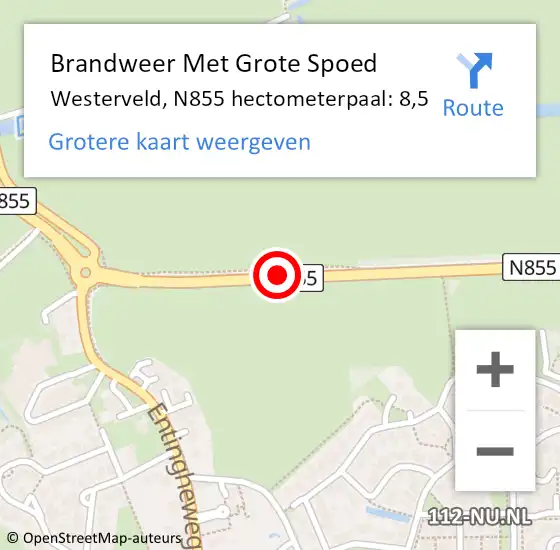 Locatie op kaart van de 112 melding: Brandweer Met Grote Spoed Naar Westerveld, N855 hectometerpaal: 8,5 op 18 februari 2022 18:08