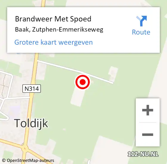 Locatie op kaart van de 112 melding: Brandweer Met Spoed Naar Baak, Zutphen-Emmerikseweg op 18 februari 2022 18:08