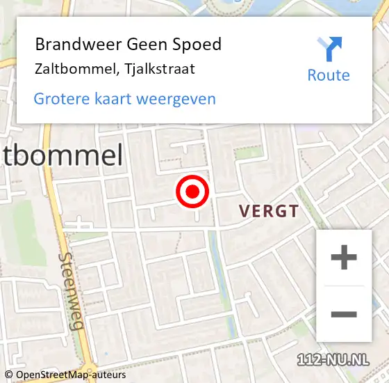 Locatie op kaart van de 112 melding: Brandweer Geen Spoed Naar Zaltbommel, Tjalkstraat op 18 februari 2022 18:08