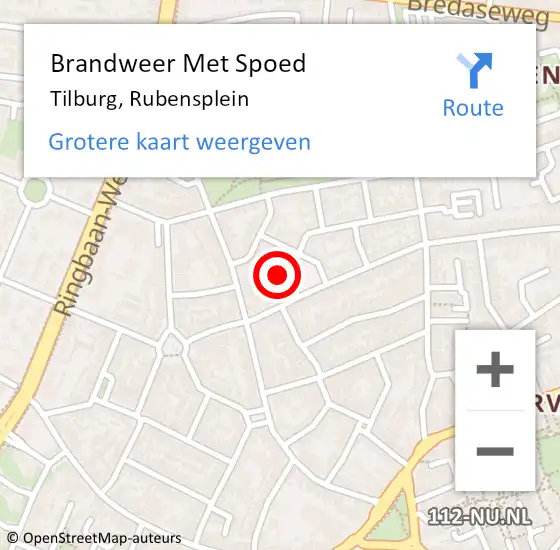 Locatie op kaart van de 112 melding: Brandweer Met Spoed Naar Tilburg, Rubensplein op 18 februari 2022 18:09