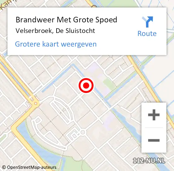 Locatie op kaart van de 112 melding: Brandweer Met Grote Spoed Naar Velserbroek, De Sluistocht op 18 februari 2022 18:09