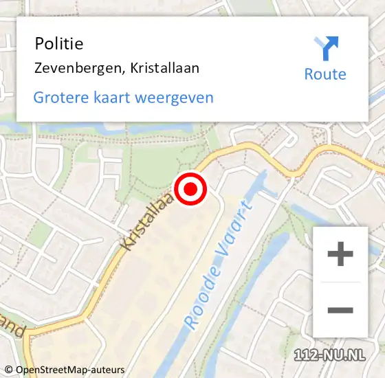 Locatie op kaart van de 112 melding: Politie Zevenbergen, Kristallaan op 18 februari 2022 18:10