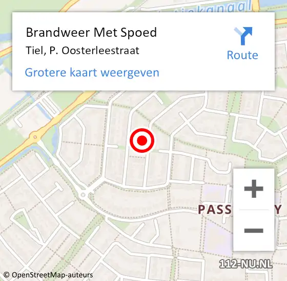 Locatie op kaart van de 112 melding: Brandweer Met Spoed Naar Tiel, P. Oosterleestraat op 18 februari 2022 18:10