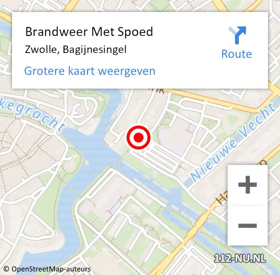 Locatie op kaart van de 112 melding: Brandweer Met Spoed Naar Zwolle, Bagijnesingel op 18 februari 2022 18:14