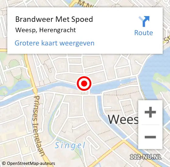 Locatie op kaart van de 112 melding: Brandweer Met Spoed Naar Weesp, Herengracht op 18 februari 2022 18:15