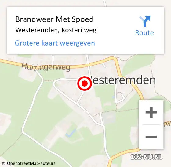 Locatie op kaart van de 112 melding: Brandweer Met Spoed Naar Westeremden, Kosterijweg op 18 februari 2022 18:16