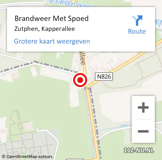 Locatie op kaart van de 112 melding: Brandweer Met Spoed Naar Zutphen, Kapperallee op 18 februari 2022 18:16