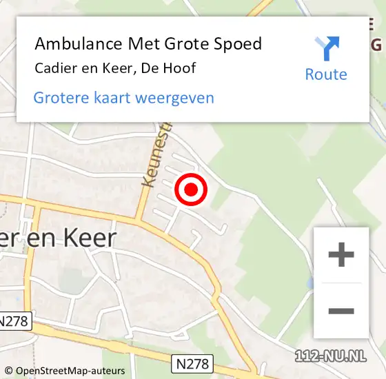 Locatie op kaart van de 112 melding: Ambulance Met Grote Spoed Naar Cadier en Keer, De Hoof op 8 juli 2014 17:51