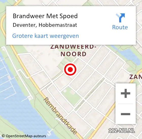 Locatie op kaart van de 112 melding: Brandweer Met Spoed Naar Deventer, Hobbemastraat op 18 februari 2022 18:19