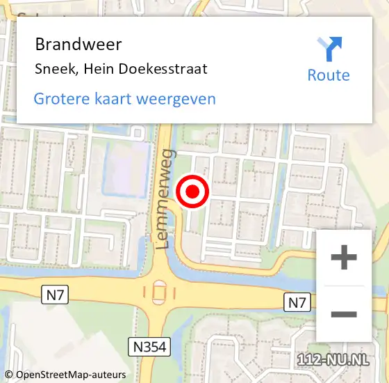 Locatie op kaart van de 112 melding: Brandweer Sneek, Hein Doekesstraat op 18 februari 2022 18:20