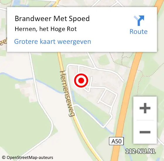 Locatie op kaart van de 112 melding: Brandweer Met Spoed Naar Hernen, het Hoge Rot op 18 februari 2022 18:20