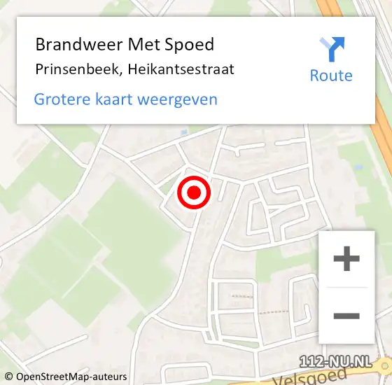 Locatie op kaart van de 112 melding: Brandweer Met Spoed Naar Prinsenbeek, Heikantsestraat op 18 februari 2022 18:21