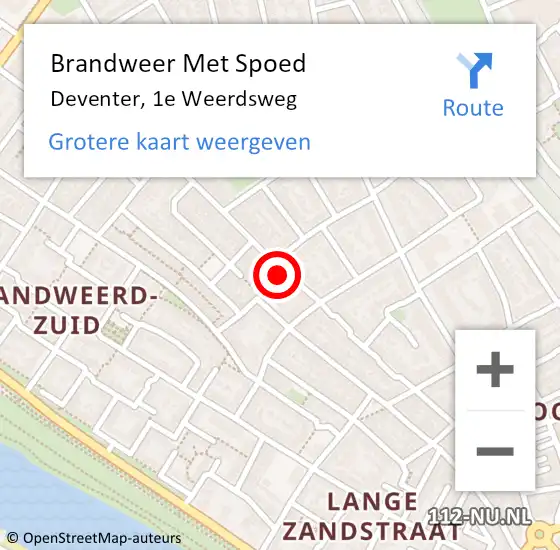 Locatie op kaart van de 112 melding: Brandweer Met Spoed Naar Deventer, 1e Weerdsweg op 18 februari 2022 18:22