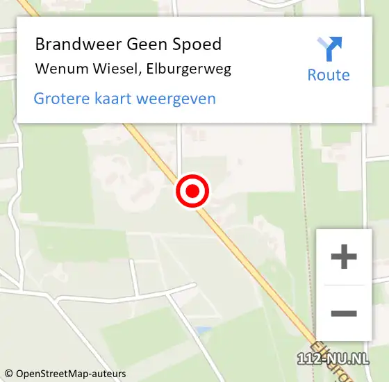 Locatie op kaart van de 112 melding: Brandweer Geen Spoed Naar Wenum Wiesel, Elburgerweg op 18 februari 2022 18:23