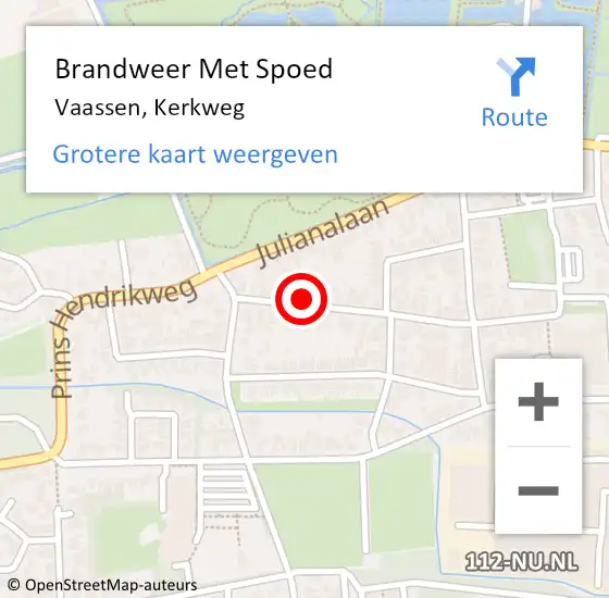 Locatie op kaart van de 112 melding: Brandweer Met Spoed Naar Vaassen, Kerkweg op 18 februari 2022 18:23
