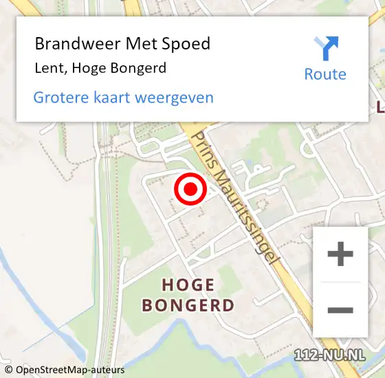 Locatie op kaart van de 112 melding: Brandweer Met Spoed Naar Lent, Hoge Bongerd op 18 februari 2022 18:24