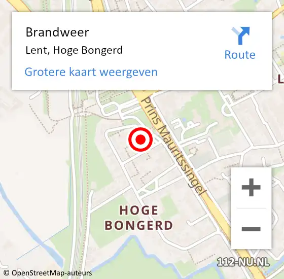 Locatie op kaart van de 112 melding: Brandweer Lent, Hoge Bongerd op 18 februari 2022 18:24