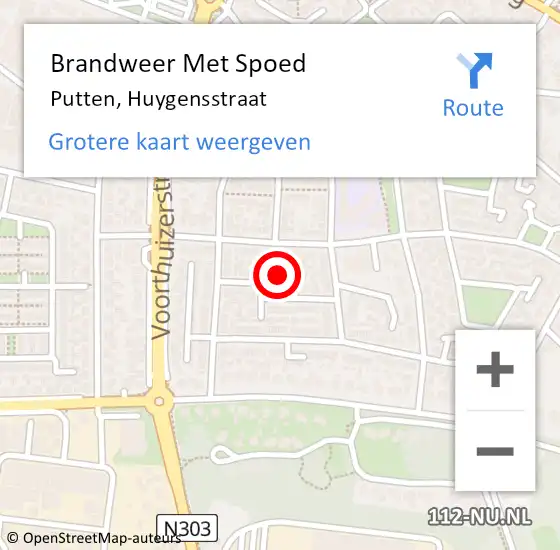 Locatie op kaart van de 112 melding: Brandweer Met Spoed Naar Putten, Huygensstraat op 18 februari 2022 18:24