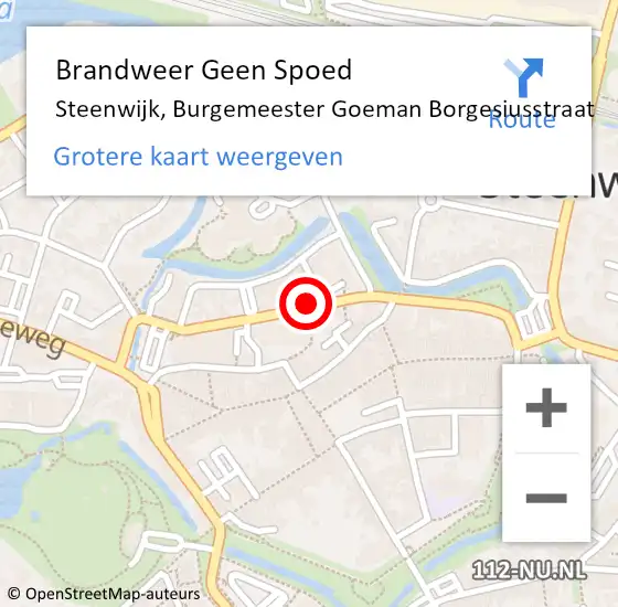 Locatie op kaart van de 112 melding: Brandweer Geen Spoed Naar Steenwijk, Burgemeester Goeman Borgesiusstraat op 18 februari 2022 18:24