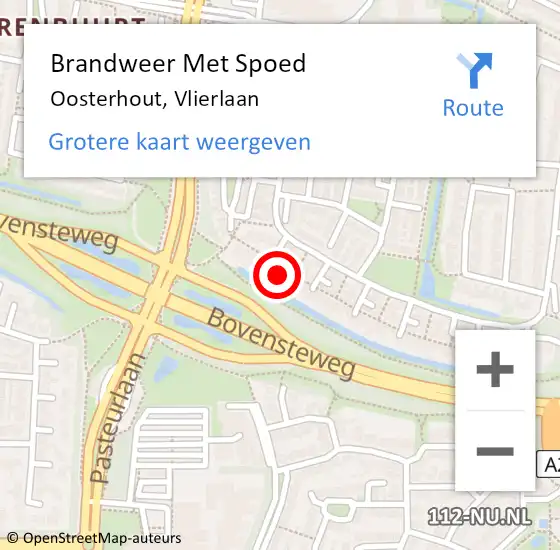 Locatie op kaart van de 112 melding: Brandweer Met Spoed Naar Oosterhout, Vlierlaan op 18 februari 2022 18:25