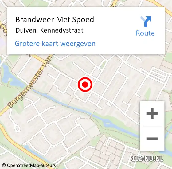 Locatie op kaart van de 112 melding: Brandweer Met Spoed Naar Duiven, Kennedystraat op 18 februari 2022 18:27