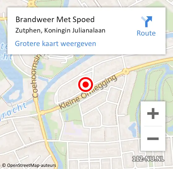 Locatie op kaart van de 112 melding: Brandweer Met Spoed Naar Zutphen, Koningin Julianalaan op 18 februari 2022 18:28