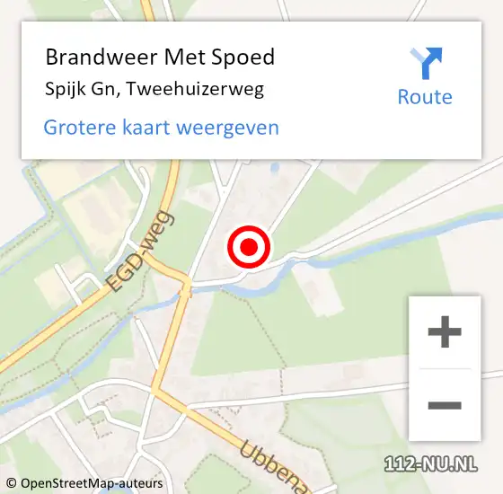 Locatie op kaart van de 112 melding: Brandweer Met Spoed Naar Spijk Gn, Tweehuizerweg op 18 februari 2022 18:28