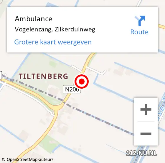 Locatie op kaart van de 112 melding: Ambulance Vogelenzang, Zilkerduinweg op 18 februari 2022 18:32