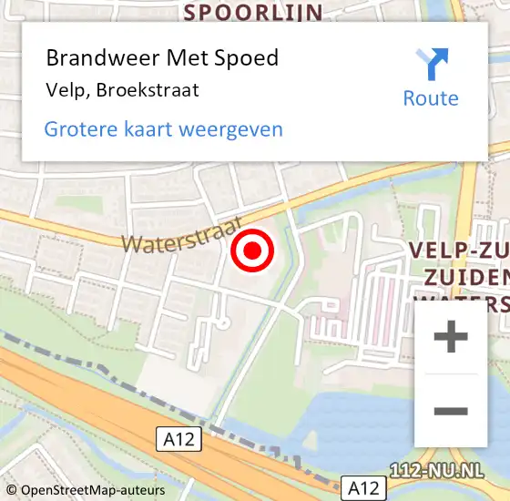 Locatie op kaart van de 112 melding: Brandweer Met Spoed Naar Velp, Broekstraat op 18 februari 2022 18:32