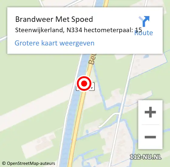 Locatie op kaart van de 112 melding: Brandweer Met Spoed Naar Steenwijkerland, N334 hectometerpaal: 15 op 18 februari 2022 18:32