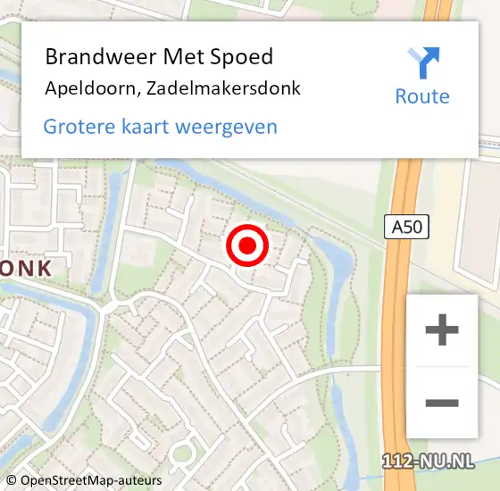 Locatie op kaart van de 112 melding: Brandweer Met Spoed Naar Apeldoorn, Zadelmakersdonk op 18 februari 2022 18:34