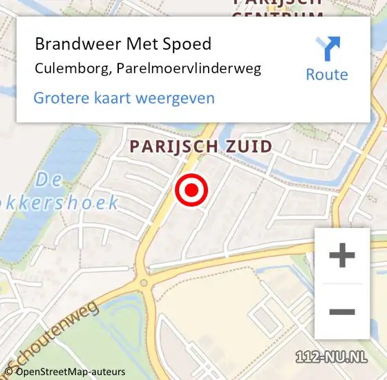 Locatie op kaart van de 112 melding: Brandweer Met Spoed Naar Culemborg, Parelmoervlinderweg op 18 februari 2022 18:36