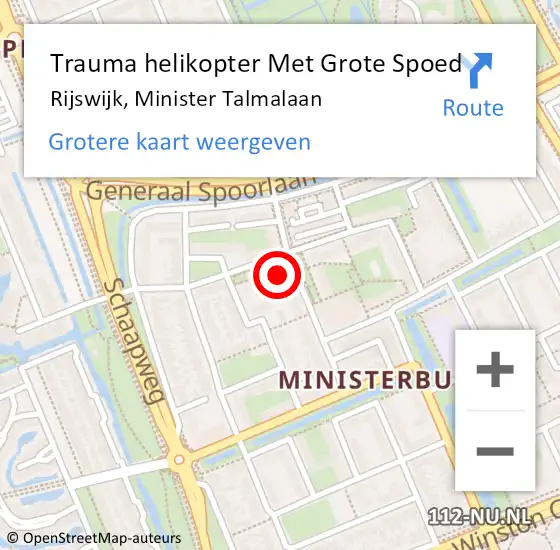 Locatie op kaart van de 112 melding: Trauma helikopter Met Grote Spoed Naar Rijswijk, Minister Talmalaan op 18 februari 2022 18:36