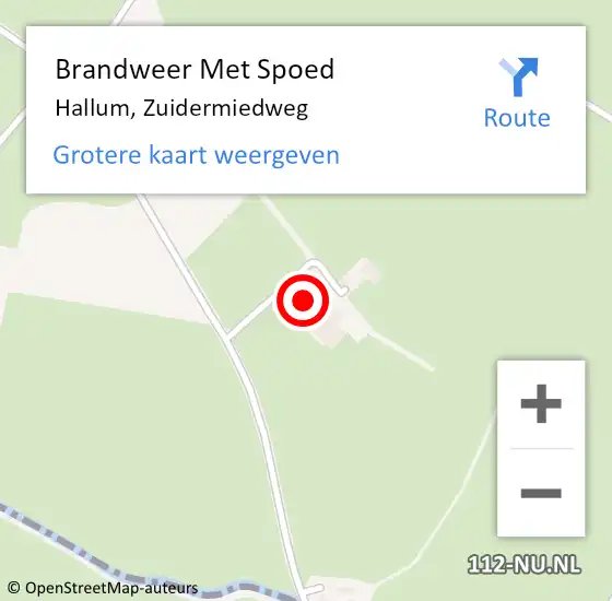 Locatie op kaart van de 112 melding: Brandweer Met Spoed Naar Hallum, Zuidermiedweg op 18 februari 2022 18:39