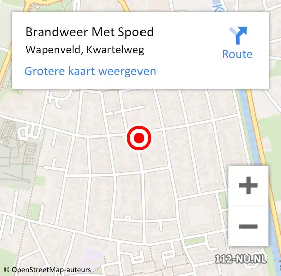 Locatie op kaart van de 112 melding: Brandweer Met Spoed Naar Wapenveld, Kwartelweg op 18 februari 2022 18:40