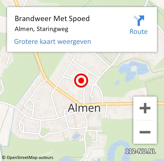 Locatie op kaart van de 112 melding: Brandweer Met Spoed Naar Almen, Staringweg op 18 februari 2022 18:40