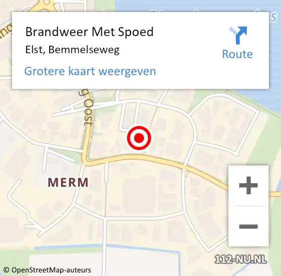 Locatie op kaart van de 112 melding: Brandweer Met Spoed Naar Elst, Bemmelseweg op 18 februari 2022 18:42