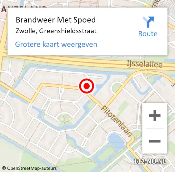 Locatie op kaart van de 112 melding: Brandweer Met Spoed Naar Zwolle, Greenshieldsstraat op 18 februari 2022 18:43