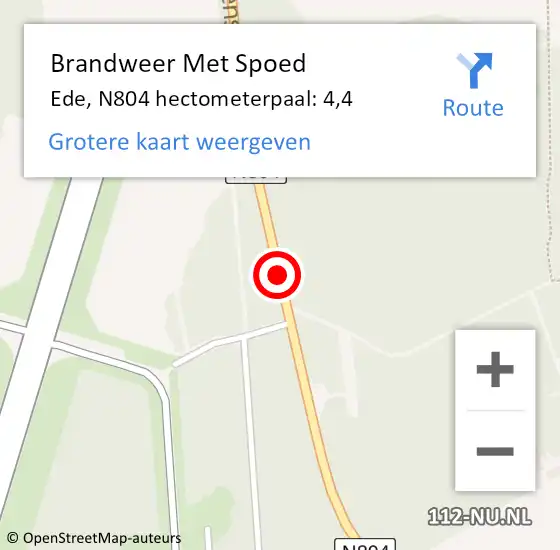 Locatie op kaart van de 112 melding: Brandweer Met Spoed Naar Ede, N804 hectometerpaal: 4,4 op 18 februari 2022 18:43